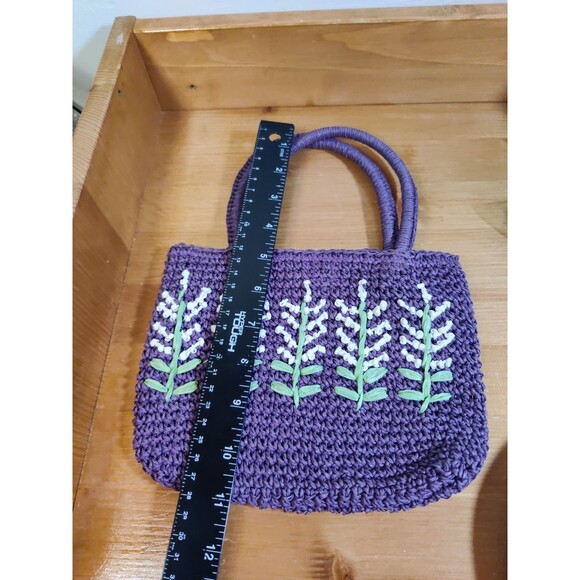 Vtg Purple Paper Straw Woven Purse Floral Embroidered National Trust England - Picture 7 of 8